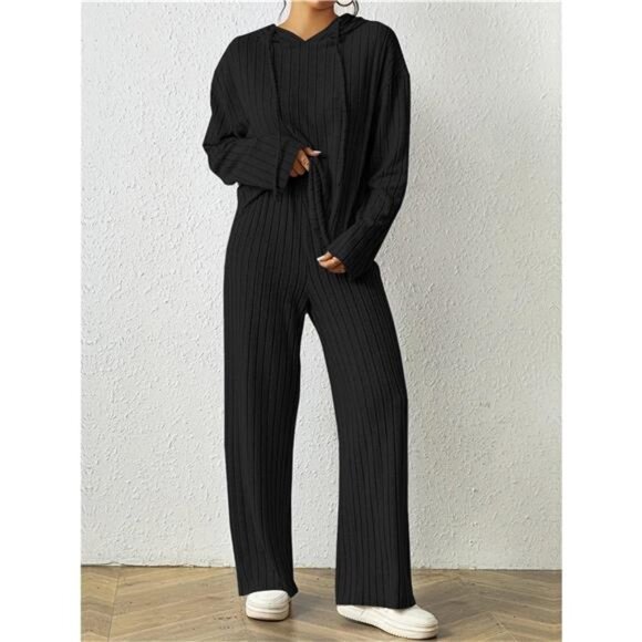 Ribbed Drawstring Hoodie and Pants Set - Picture 6 of 16